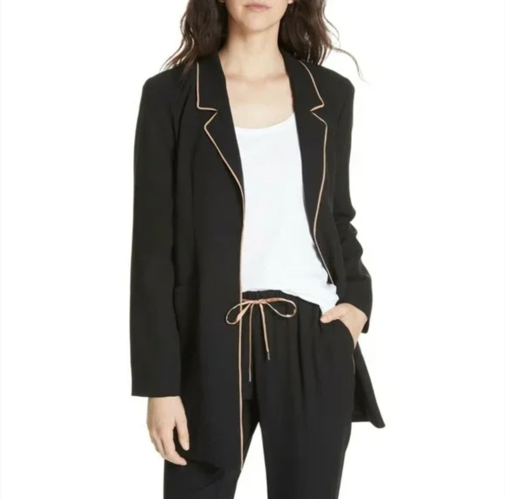 Eileen Fisher Silk Crepe Suit L PL NWT Blazer Pant Trouser Jacket Black Capsule